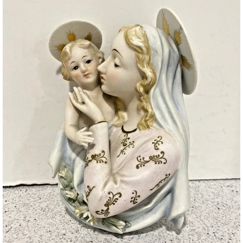Lefton Madonna & Child Porcelain Wall Hanging Figurine Signed Numbered KW6418